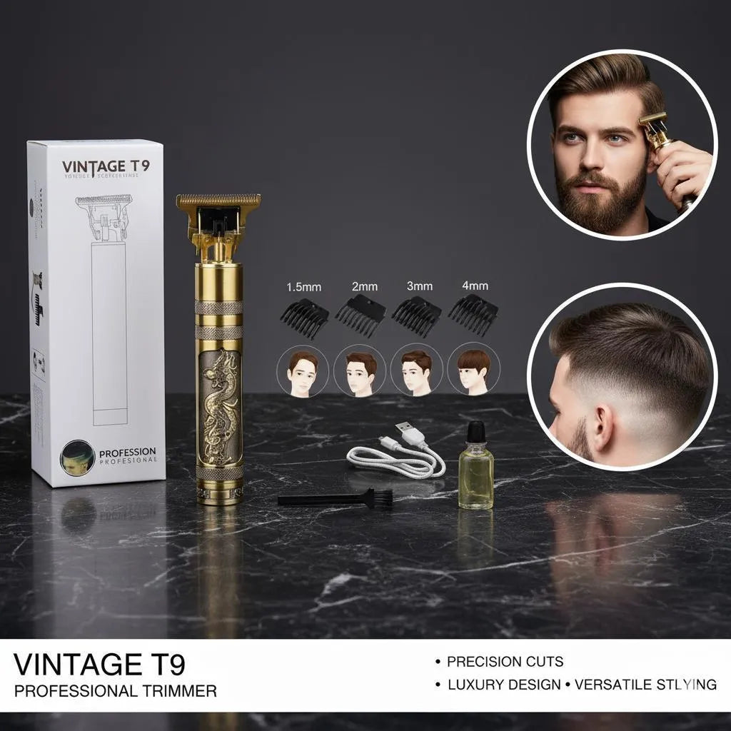 Vintage T9 Rechargeable Hair Trimmer Golden 4 Blades