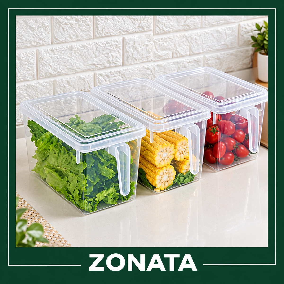 Pack of 3 Fridge Organizer Storage Baskets with Lid & Handle™
